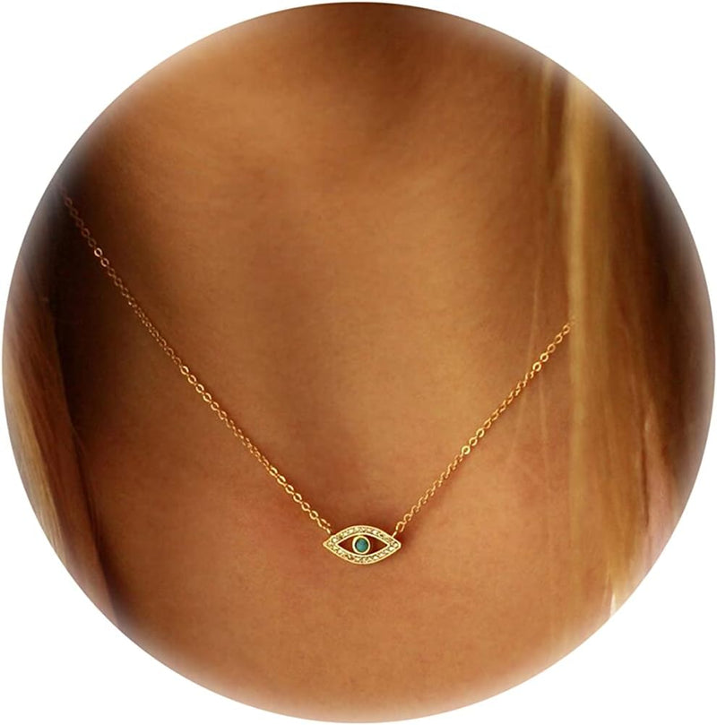 14K Gold Heart Pendant Necklace for Women Dainty Star Necklace Tiny Evil Eye Choker Necklace Boho Crescent Moon Necklace Minimalist Jewelry - Evil Eye-Gold