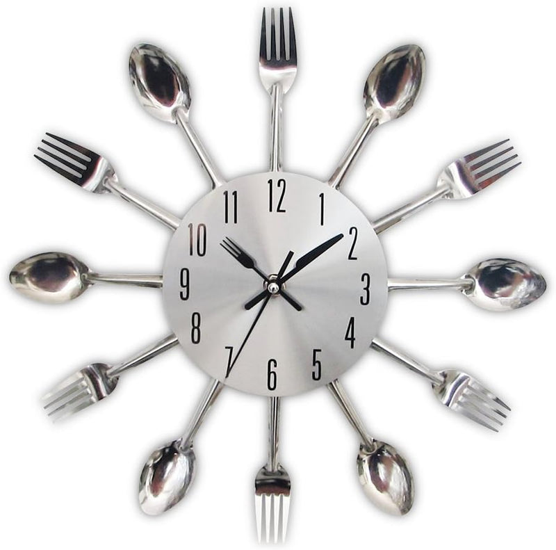 Timelike 3D Removable Modern Creative Cutlery Kitchen Spoon Fork Wall Clock Mirror Wall Decal Wall Sticker Room Home Decoration (Black)