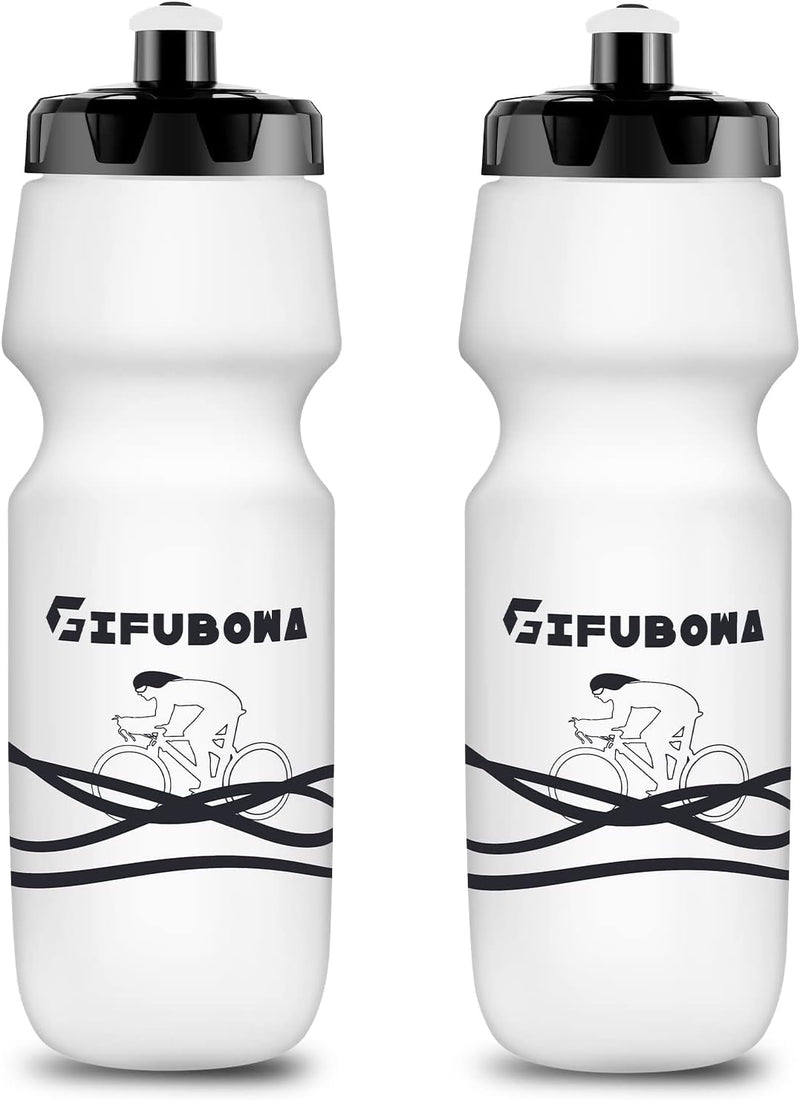 Bike Water Bottles 24oz Bicycle Mtb Road Mountain Bottle Squeeze 750ml Bpa Free for Cycling Sport 2 Pack - White 2 Pack