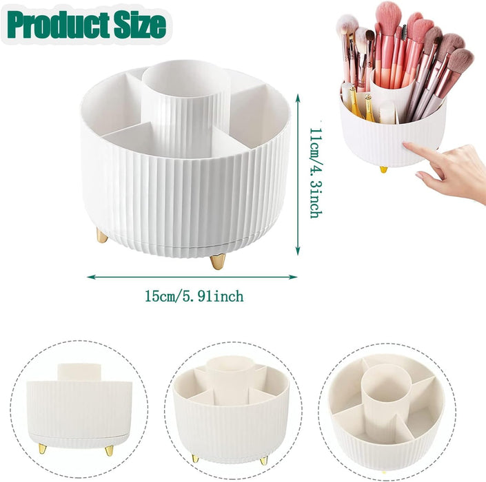 WEZCHUGHAOL Makeup Brush Holder Organizer, 360 Rotating Cosmetic Organizer, 5 Slot Make up Brushes Cup, for Vanity Decor, Bathroom Countertops, Desk Storage Container, Cosmetic Display Cases (White)