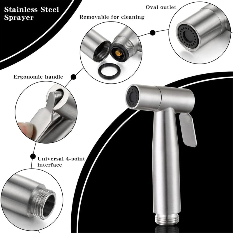 X spring Bidet Toilet Sprayer Head, 2PCS Stainless Steel Bidet Sprayer Cloth Bathroom Diaper Sprayer, Bidet Hand Shower Stainless Steel Handheld for Kitchen Bathroom Shower Toilet Cleaning