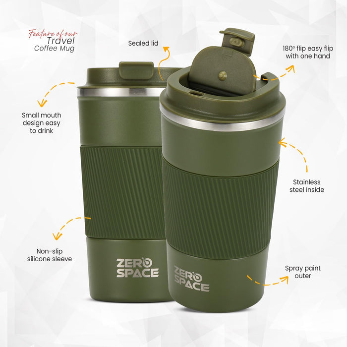 ZeroSpace Travel Coffee Mug, Stainless Steel Coffee Tumbler, Double Wall Vacuum Hot and Cold Insulated Coffee Mug for Home Travel Office Outdoor Works (Black - 500ml)