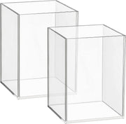 Mototo 2 Pieces Clear Acrylic Pen Holder Acrylic Pencil Cup Clear Makeup Bush Holder Acrylic Desktop Stationery Organizer for Office School Home Desk Accessories (2 Pack, Square) - 2 Pack Square