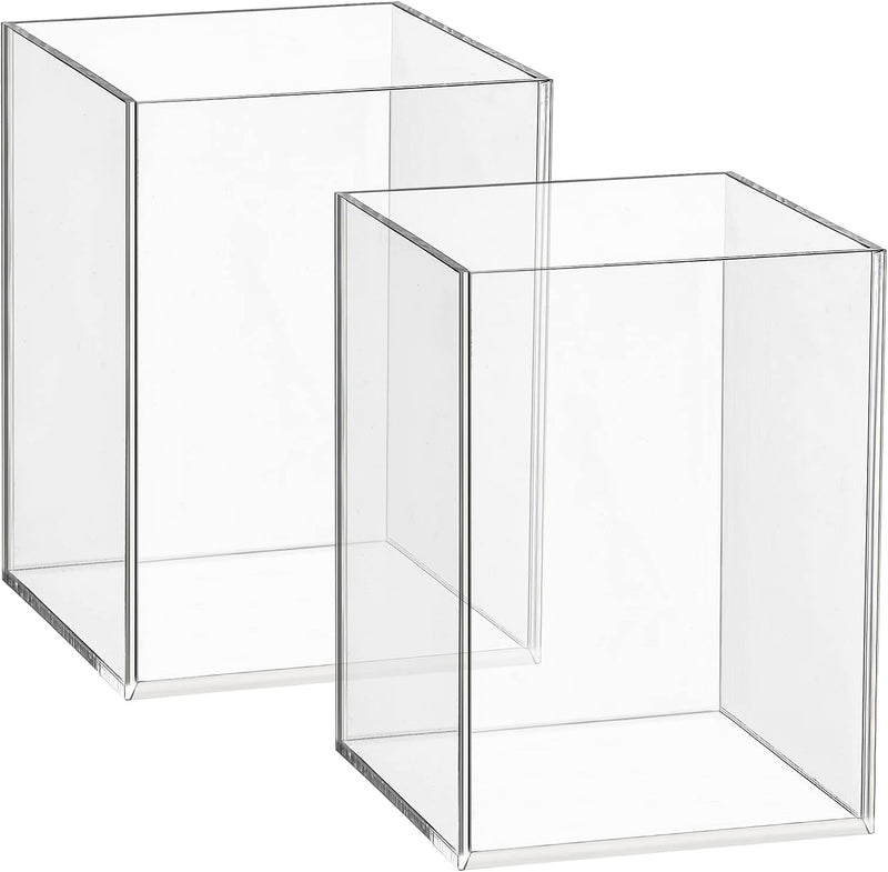 Mototo 2 Pieces Clear Acrylic Pen Holder Acrylic Pencil Cup Clear Makeup Bush Holder Acrylic Desktop Stationery Organizer for Office School Home Desk Accessories (2 Pack, Square) - 2 Pack Square