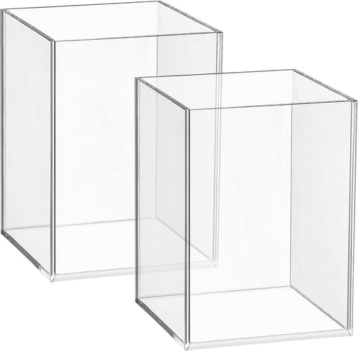 Mototo 2 Pieces Clear Acrylic Pen Holder Acrylic Pencil Cup Clear Makeup Bush Holder Acrylic Desktop Stationery Organizer for Office School Home Desk Accessories (2 Pack, Square) - 2 Pack Square