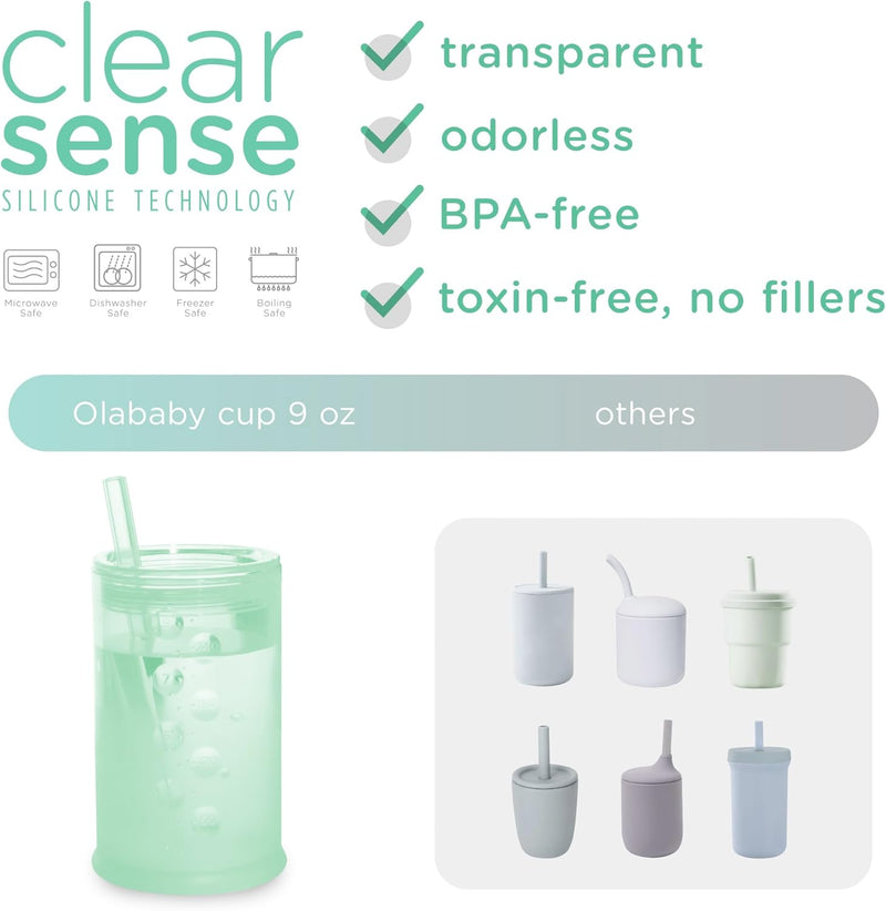 Olababy Silicone Training Cup with Straw Lid | Babies Water Drinking Cup | 6+ Mo Infant To 12-18 Months Toddler | Sippy Cup For Kids & Smoothie Cup | Baby Led Weaning (Mint, 5 oz)