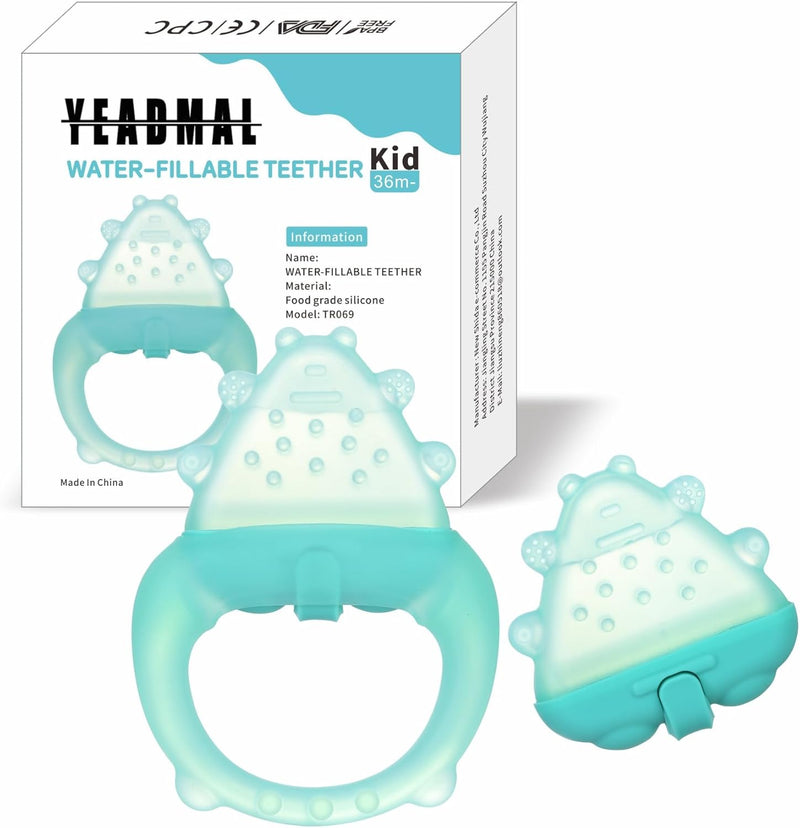 Baby Teether Toys,Water Fillable Baby Teething Relief,Cools & Massages Sore Gums,No Chill Handle,BPA-Free Silicone Teething Toys (Cyan)