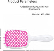 Detangling Hair Brush, Hollow-Out Massage Curl Comb for Natural Curly Wet Dry Thick Straight Long Hair, White and Rose Red, ABS and TPU Material, 20.5 x 8.5 cm