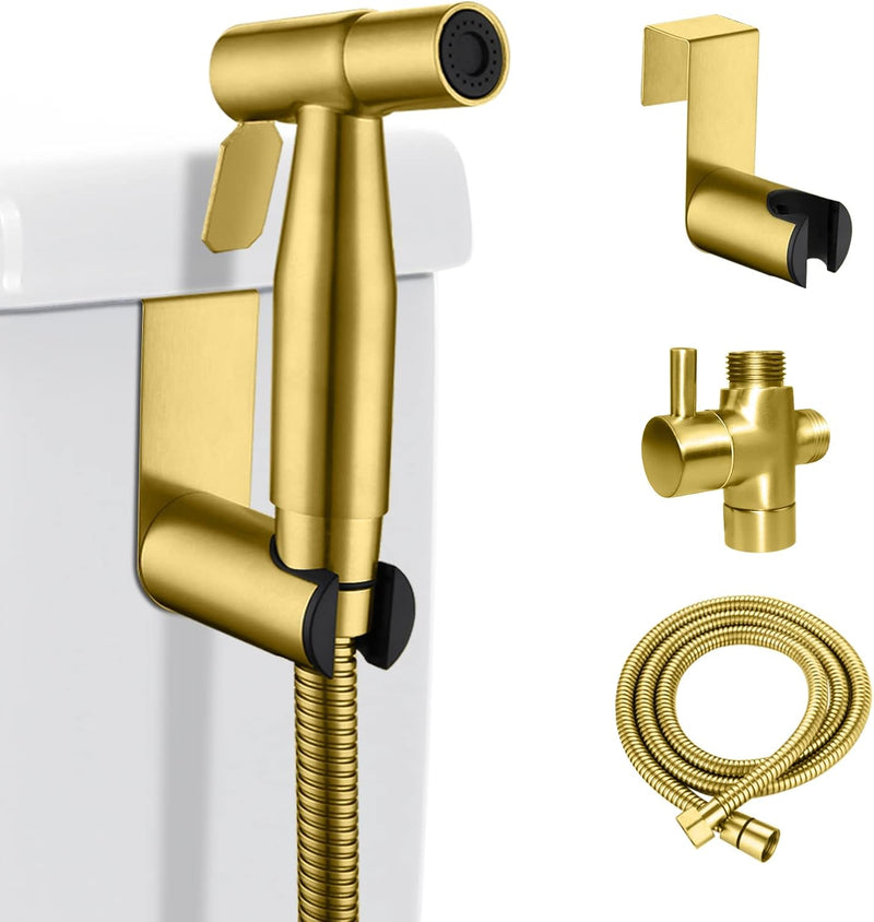 LOSCHEN LOSCHEN 1/2NPT Stainless Steel Bidet Sprayer kit for Toilet,Hand Held Sprayer Shattaf Toilet Attachment for Pet Bath/Personal Hygiene/Bathroom/Closestool,Easy to Install (Brushed Gold)