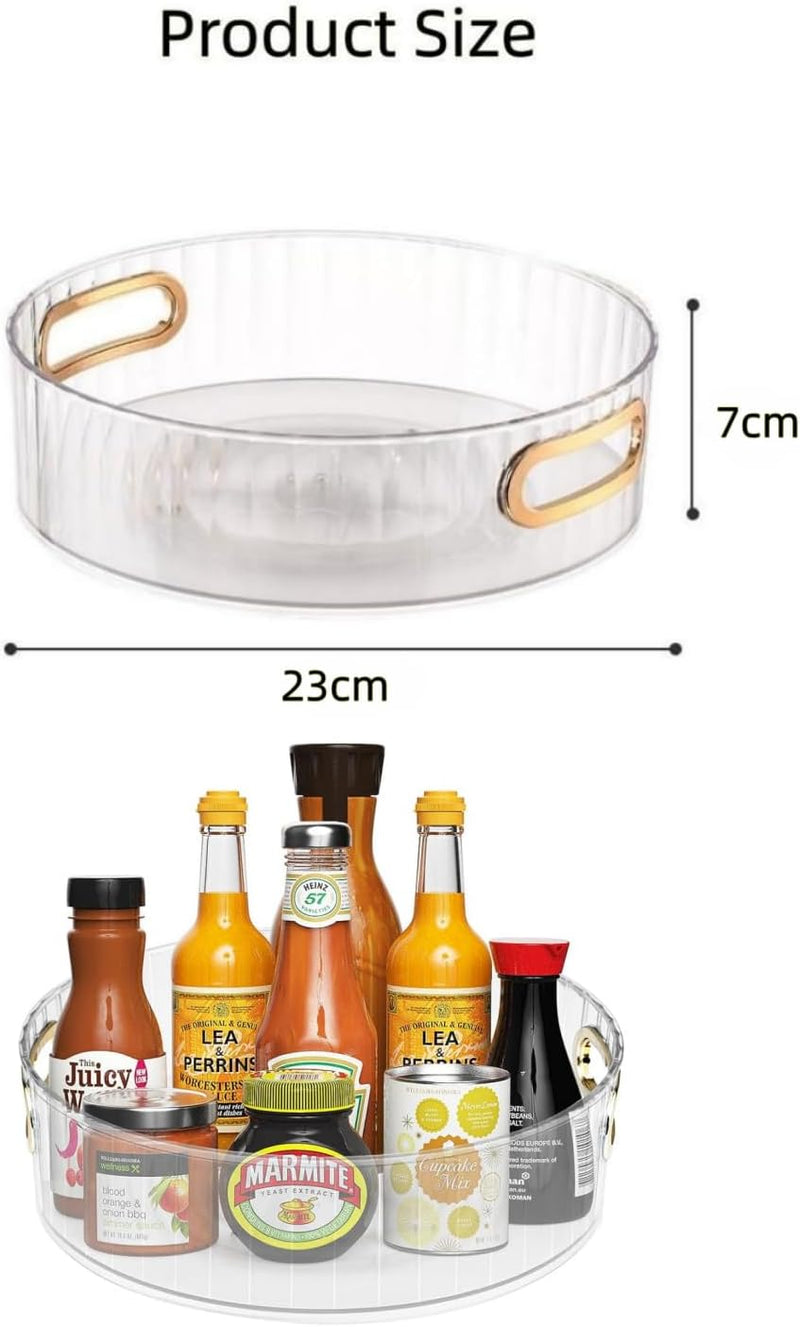 Clear Plastic Lazy Susan Organizer. 360 Rotating Turntable with Raised Edge for Kitchen, Bathroom, Pantry, Cabinet. Spinning Tray for Spices, Condiments. Effortless Organization and Easy Access