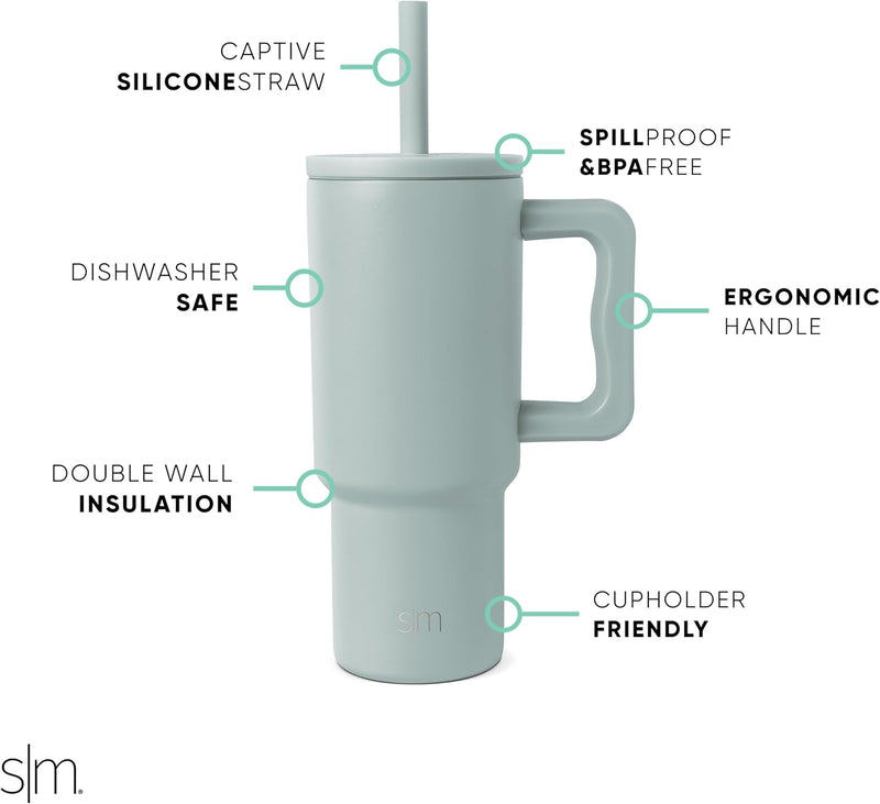 Simple Modern Kids 24 oz Tumbler with Handle and Silicone Straw Lid | Spill Proof and Leak Resistant | Reusable Stainless Steel Bottle | Gift for Kids Boys Girls | Trek Collection | Asteroid