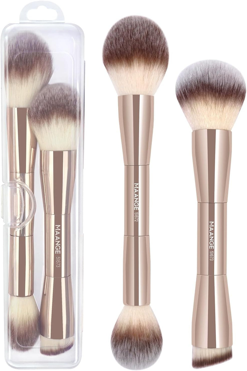 MAANGE Foundation Makeup Brush, Double Ended Makeup Brushes, Applying Liquid or Powder, Blush, Cream, Primer, for Contouring Blending Foundation Blush Brush(Gold, 2PCS)
