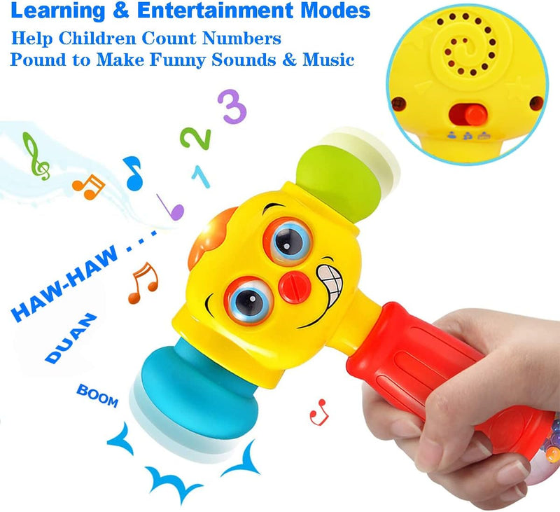 Hola Toy Hammer for Toddlers, Musical Learning Toy with Lights, Counting & Rattle Beads, 2 Modes (Music & Learning), Soft Rubber Hammer for Sensory Play, Educational Toy for Babies 12-36 months