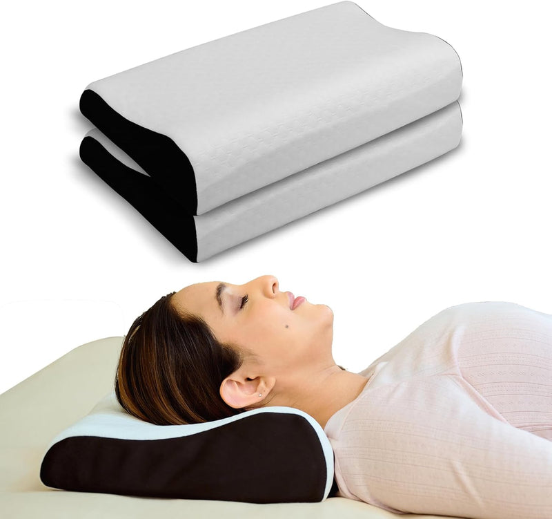 Cervical Neck Pillow Memory Foam for Neck Pain Relief Ergonomic Contoured Design for Spinal Alignment & Posture Ultra-Responsive Foam with Washable Cover Queen, White, 1 Pack - Memory with White Jacquard Cover Queen (Pack of 2)