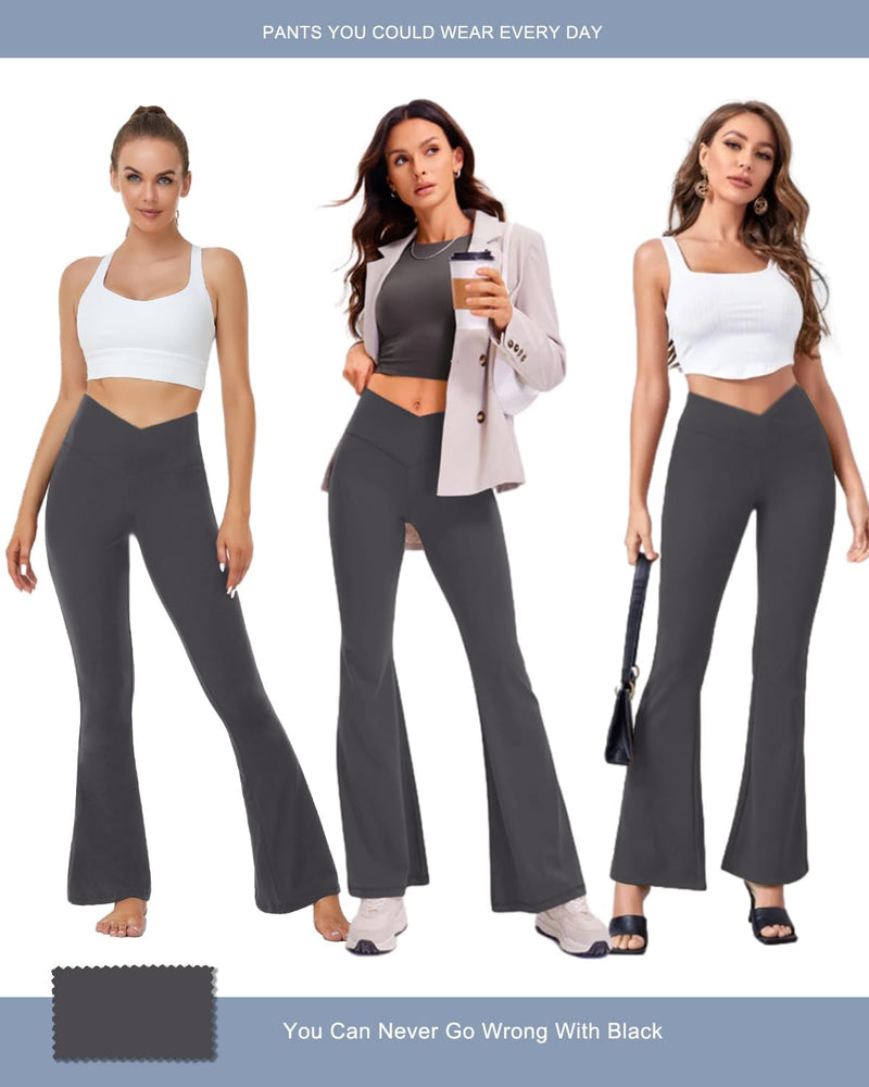 Aoliks Crossover Flare Leggings for Women,High Waisted Bootcut Yoga Pants Workout Bell Bottom Leggings
