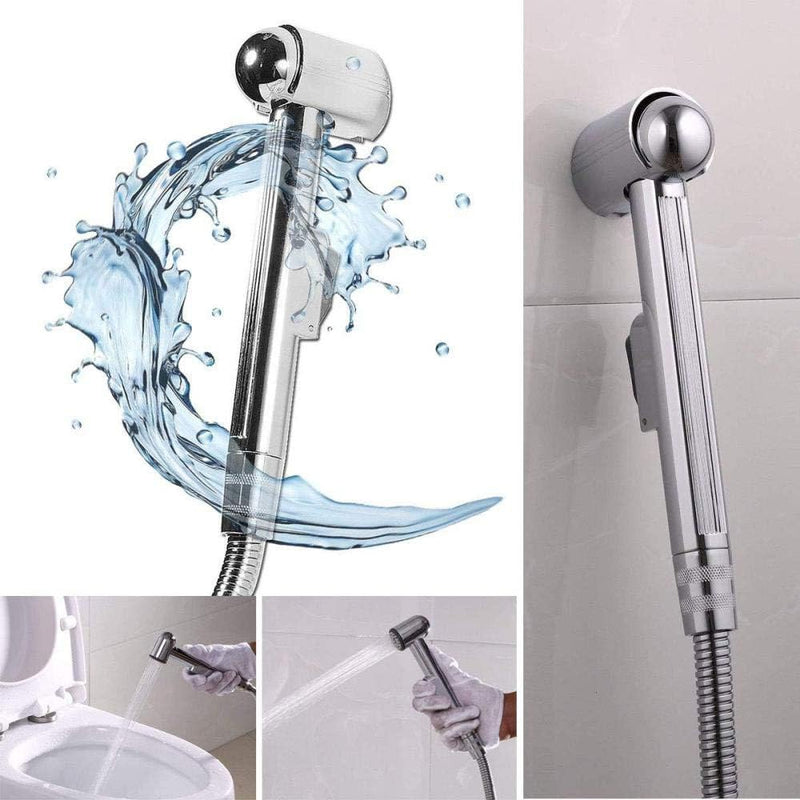 KEKEYANG Hand Held Bidet Sprayer Stainless Steel Spraye Toilet Bidet Shower Head with Hose and Bracket Holder - Galvanized Booster Spray Gun Set, Toilet Brush, Toilet Companion Spray Gun Bathroom
