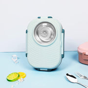 Stainless Steel Bento Lunch Box for Kids Adults, Stackable Food Containers with 3 Compartments Reusable Sauce Bowl, Fork and Spoon 9.1 x 6.5 x 3.2 inch (1000ml/34oz Light Blue)