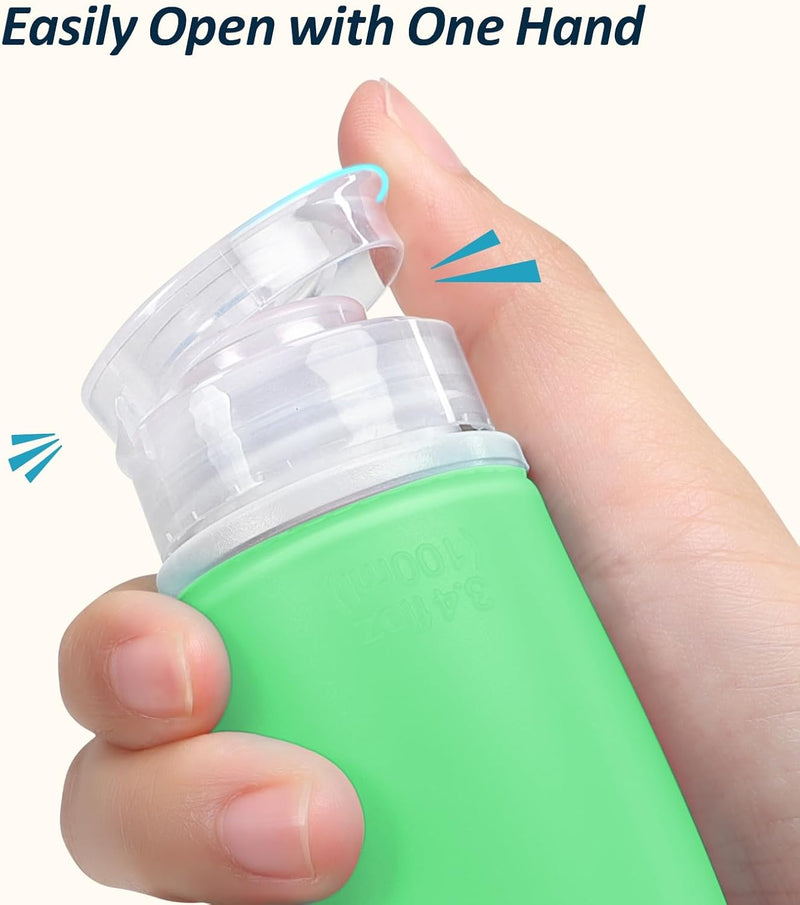 PACKISM TSA Approved Toiletry Bottles - 9 Pack Leakproof 3.4oz Silicone Travel Bottles for Toiletries, Travel Accessories with Clear Makeup Bags for Shampoo Conditioner Lotion Body Wash BPA Free