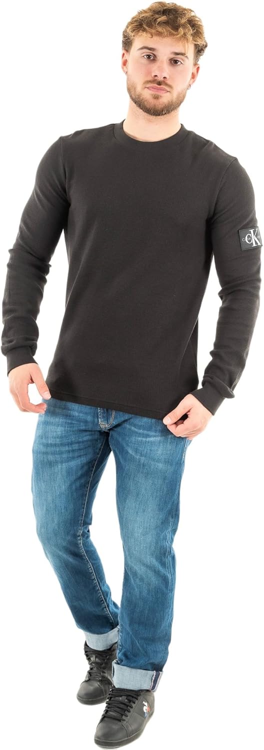 Calvin Klein Jeans Men's Badge Waffle Ls Tee L/S Knit Tops