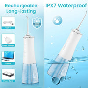 SKY-TOUCH Cordless Water Flosser Portable Dental Oral Irrigator with 4 Modes & 4 Nozzles, 280ml Water Tank, Rechargeable & Waterproof for Teeth, Braces & Gum Care, Home & Travel Use