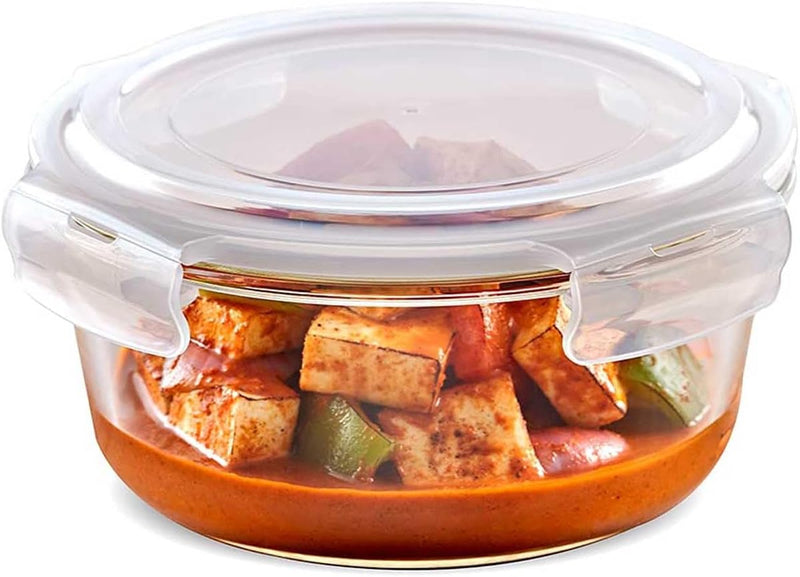 BOROSIL KLIP-N-STORE ROUND GLASS STORAGE CONTAINER WITH AIR TIGHT LID FOOD STORAGE CONTAINER MICROWAVE SAFE CONTAINER 620 ML - 620 ML