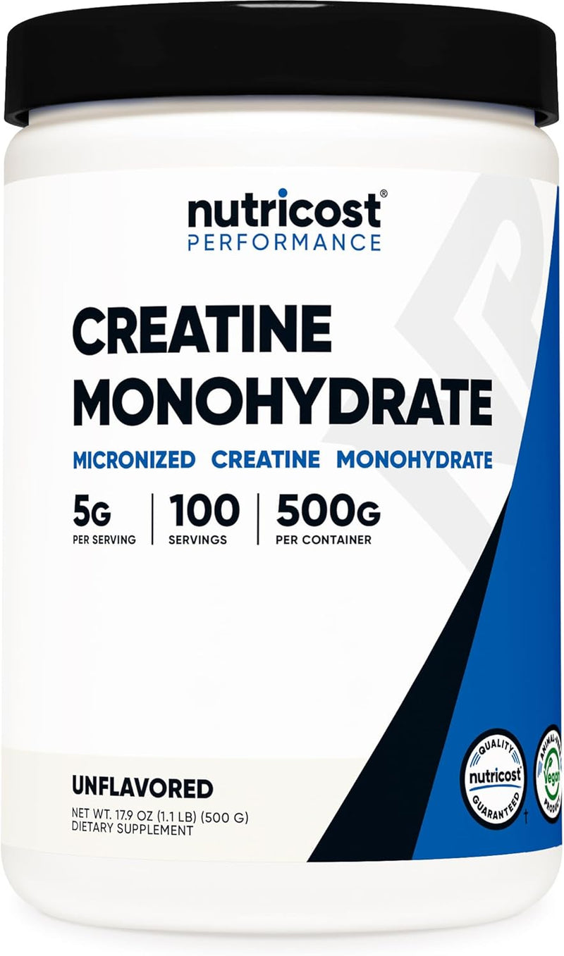 Nutricost Creatine Monohydrate Micronized Powder 500G, 5000mg Per Serv (5g) - 100 Servings, 17.9 Oz - Unflavored 100 Servings