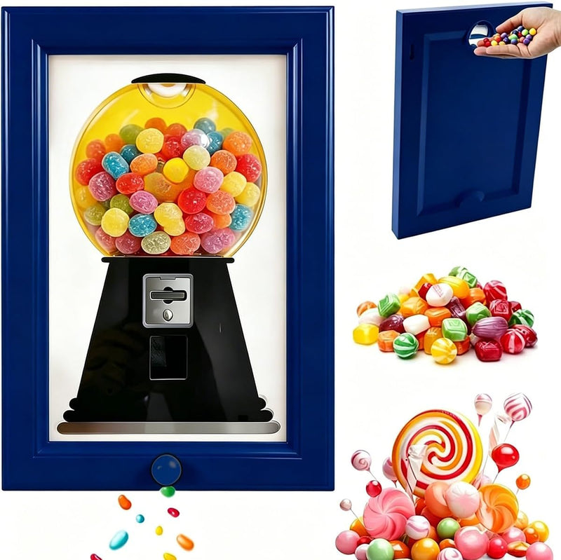 Alide Candy Dispenser Picture Frame Wall Mounted Interactive Gumball Machine Snack Dispenser for Kitchen with Fun Photo Frame(Blue)
