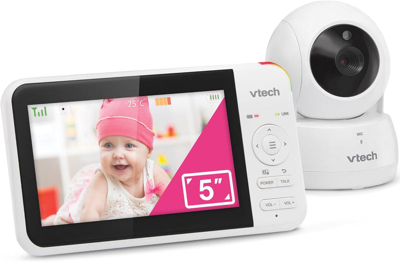 VTech VM924-2 Video Baby Monitor with 2 Cameras, Pan and Tilt, Baby Monitor with 5 Inch LCD Screen, Up to 17 Hours Battery Life, 1.33x Zoom, Night Vision, 300 m Long Range, Calming
