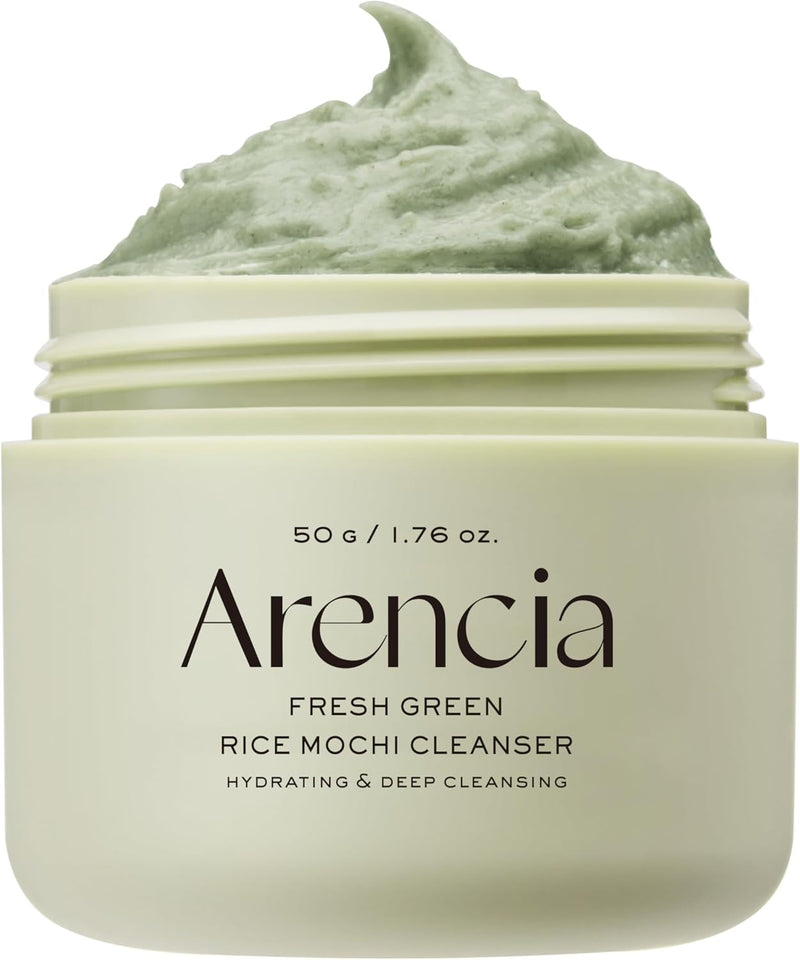 Rosehip Brightening Rice Mochi Face Cleanser & Daily Scrub - Moisturizing, Exfoliating & Deep-Cleansing - All Skin Types with Rice Powder & Rice Water (120g) - 50g Green