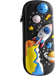 MCWTH Pencil Case for Kids Boys 3D Astronaut Large Capacity Waterproof Pencil Box with Compartments Cute Pen Pouch for Kindergarten and School (Black) - Black Spaceship