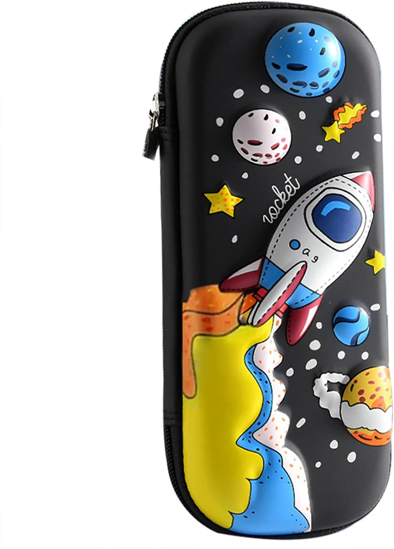 MCWTH Pencil Case for Kids Boys 3D Astronaut Large Capacity Waterproof Pencil Box with Compartments Cute Pen Pouch for Kindergarten and School (Black) - Black Spaceship