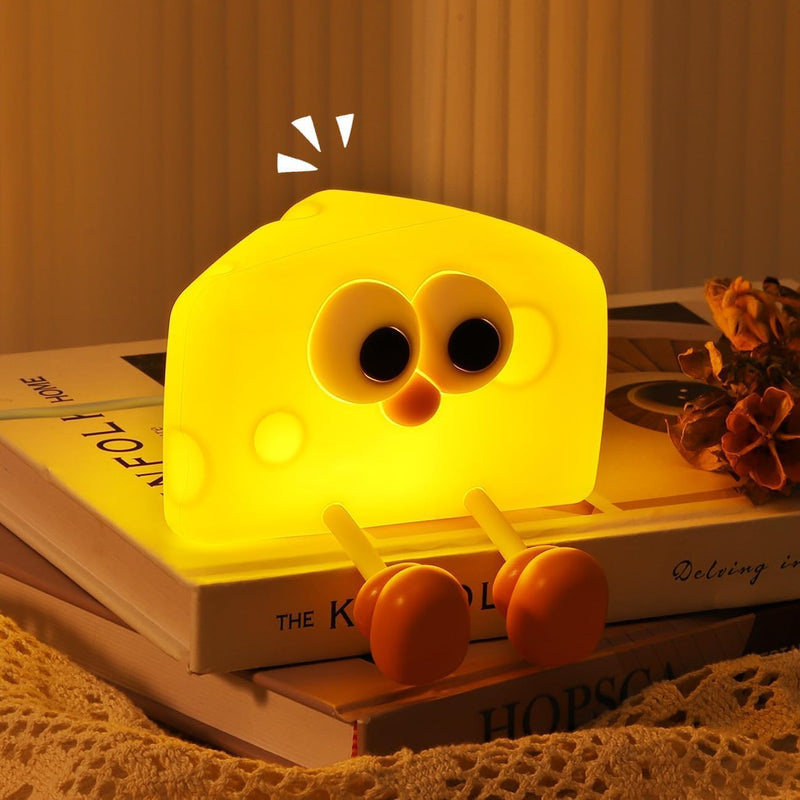 AMERTEER Children's LED Night Light, CheeseNight Lamp, Rechargeable Cute Soft Silicone Creative NightLight for Kids, Bedside Lamp, Dimmable & Touch Sensor for Bedroom, Birthday Gifts Room Decor