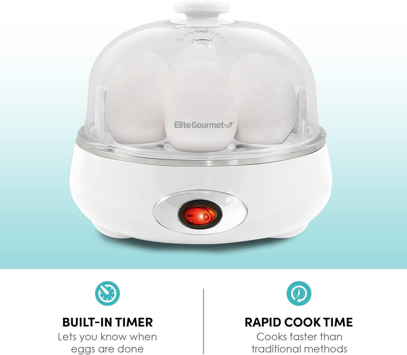 Elite Gourmet EGC322CBL Easy Egg Cooker Electric 7-Egg Capacity, Soft, Medium, Hard-Boiled Egg Cooker with Auto Shut-Off, Measuring Cup Included, BPA Free, Classic Blue