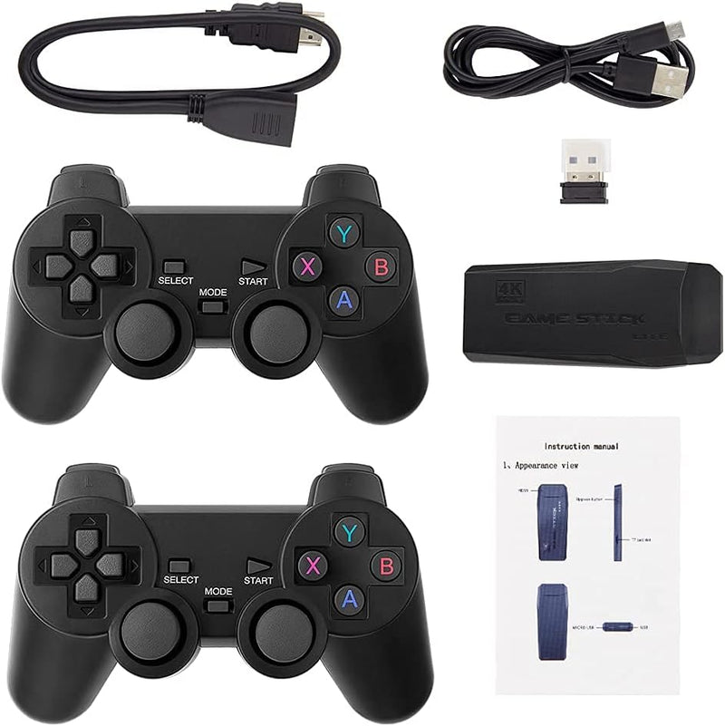 Integrated retro 4K game console with dual 2.4G wireless controllers, plug-and-play video game stick, built-in 3,500 games, 9 classic emulators, high-definition HDMI output for TV (64G, 10000+ games)