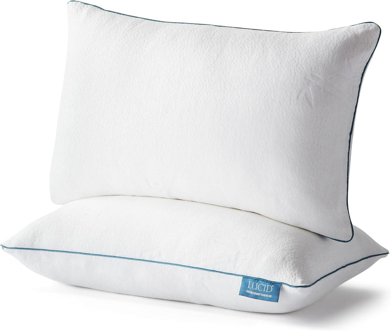 LUCID Premium Shredded Memory Foam Pillow-Hypoallergenic-Moldable Loft, King, King (Pack of 2),White - Queen (Pack of 2)