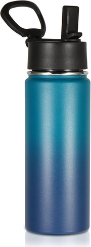 18oz Kids Insulated Water Bottle,Stainless Steel Water Bottles with Straw Lid,Wide Mouth Reusable Metal Sports Water Flask,Double Wall Vacuum Travel Cups For Cold Drink(Dark Night,1 Set) - Dark Night 1