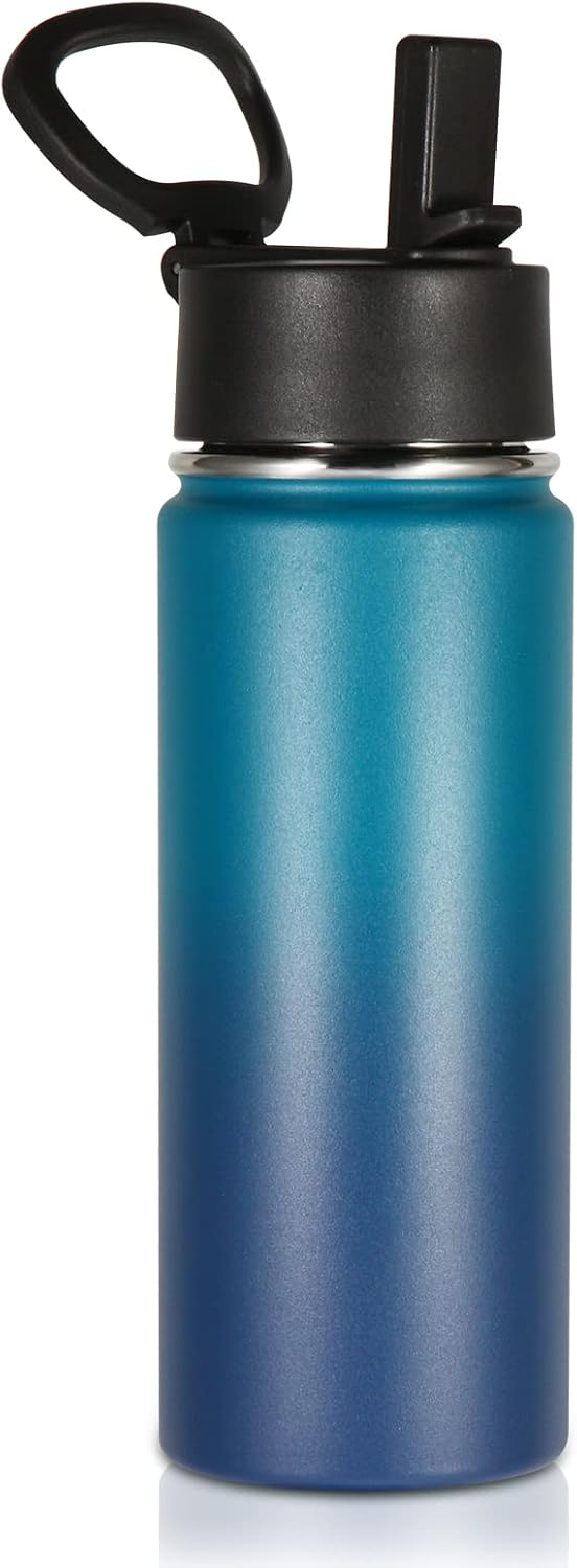 530ml 18oz Kids Insulated Water Bottle, Stainless Steel Water Bottles with Straw Lid, Wide Mouth Double Wall Vacuum Sports Travel Flask for Cold Drink (Red,1 Pack) - Dark Night 1