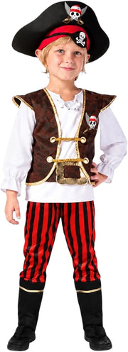 Doodle Kiddo Pirate Costume for Kids 3-12 Years Halloween Pirate Outfit with Hat, Vest, Pants & Eye Patch Fancy Dress & Pretend Play Costume for Kids & Toddlers