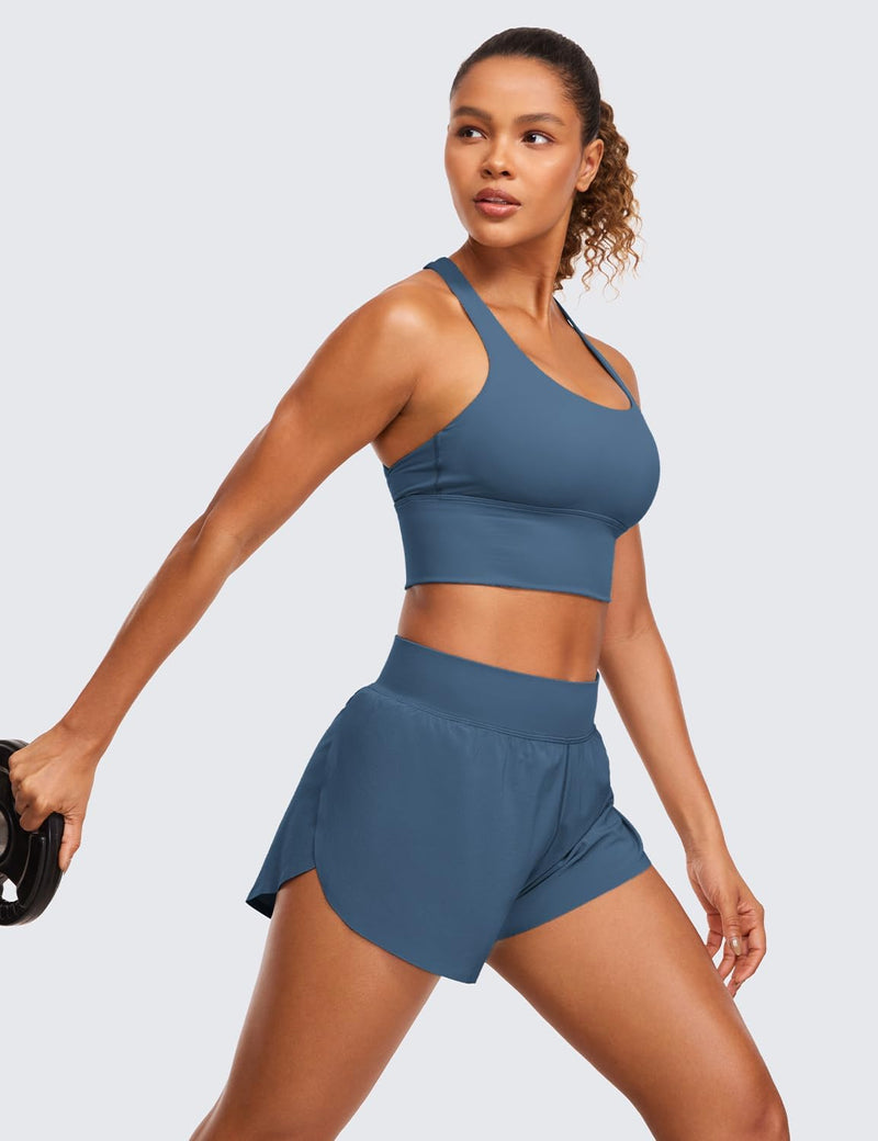 CRZ YOGA High Waisted Dolphin Athletic Running Shorts for Women 3" High Split Comfy Mesh Liner Gym Workout Track Shorts