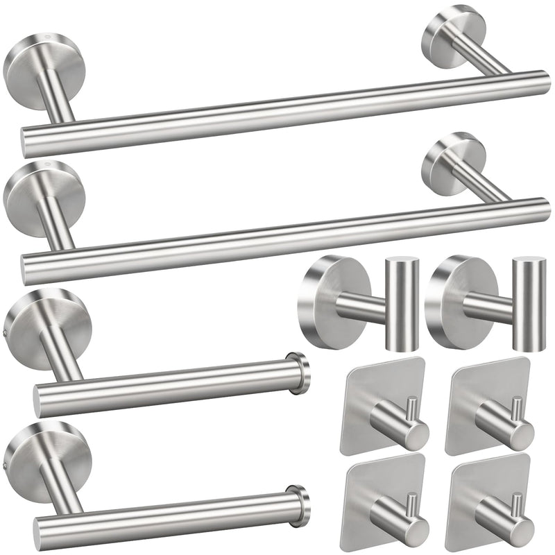 FGBNM Bathroom Hardware Set, 10pcs Bathroom Hardware Set, Brushed Nickel Bath Hardware Set Including 16" Hand Towel Bars, Toilet Paper Holders, 3 Multifunctional Robe Hooks (10pcs, Brushed Nickel)