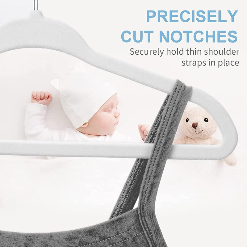 Red Dot Gift® 50 Pack Baby Velvet Hangers 11Inch/28cm - Nursery Clothes Hangers Non Slip Toddler Hangers, 360 Chrome Swivel Hook (White, 50)