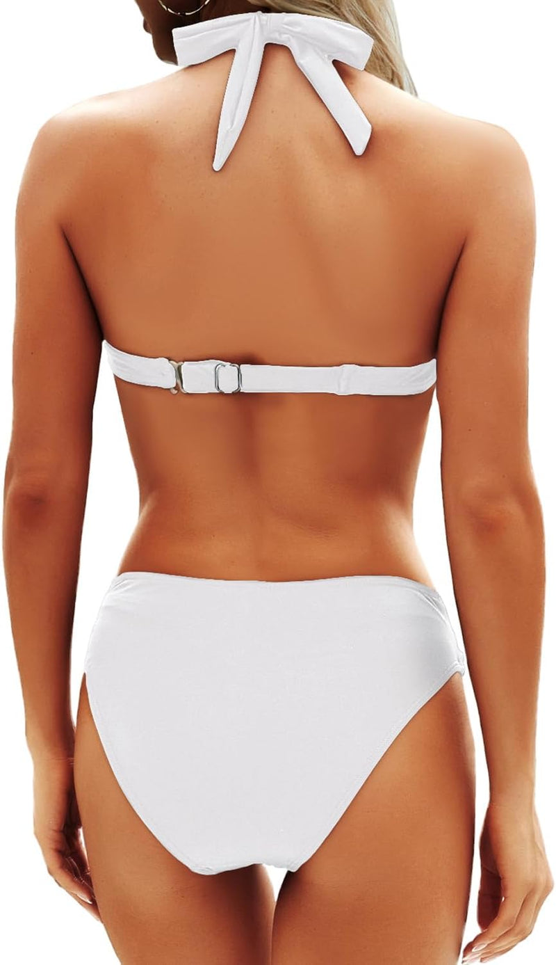 Yonique Women Two Piece Bathing Suits Push Up Bikini Set Halter Swimsuit Vintage Swimwear