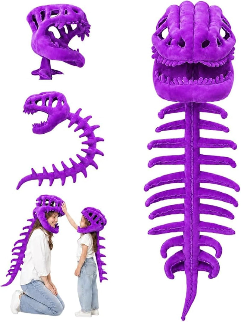 AM ANNA Dinosaur Skeleton Costume, Plush Wearable Dino Outfit with Headgear Spine for Kids Adult Halloween Cosplay Dress Up Spinosaurus - Purple