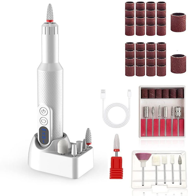 [Upgrade]Cordless Electric Nail Drill, Portable Professional Rechargeable Nail File Machine with Nail Drill Bits, Sanding Bands for Acrylic Gel Nails, Manicure Pedicure Polishing (1)