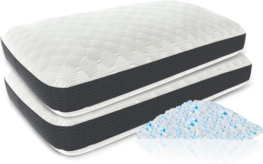 Shredded Memory Foam Pillow Adjustable, Cooling, Firm Support for Side, Back & Stomach Sleepers Washable Removable Cover King Size, Pack of 2 - White King (Pack of 2)
