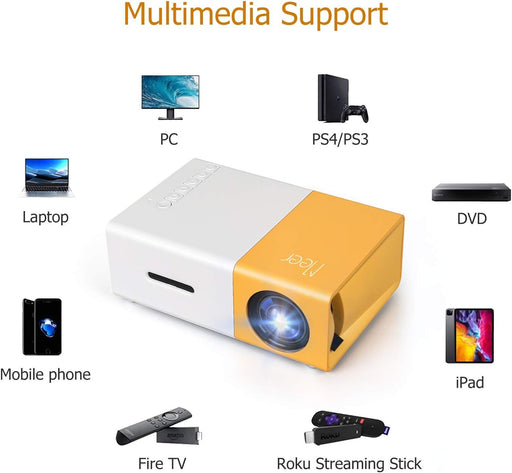 Meer Mini Projector, Portable Pico Full Color LED LCD Video Projector for Children Present, Video TV Movie, Party Game, Outdoor Entertainment with HDMI USB AV Interfaces and Remote Control - YG300-Classic