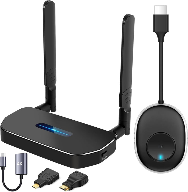 Wireless HDMI Transmitter and Receiver 4K Kit, Full HD 4K Wireless Presentation Equipment HDMI Adapter, Plug and Play Streaming Media. Laptop, Dongle, PC,PS4, Smart Phone to HDTV/Projector 165FT/50M - 1TX+RX