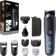Braun 9-in-1 Multi Grooming Style Kit 5, MGK 5410, Head-To-Toe Grooming Curated Tools for Beard, Body, Ear & Nose trimming and hair clipping from home, With 100-min Runtime, Pouch, Grey - All in One 7540