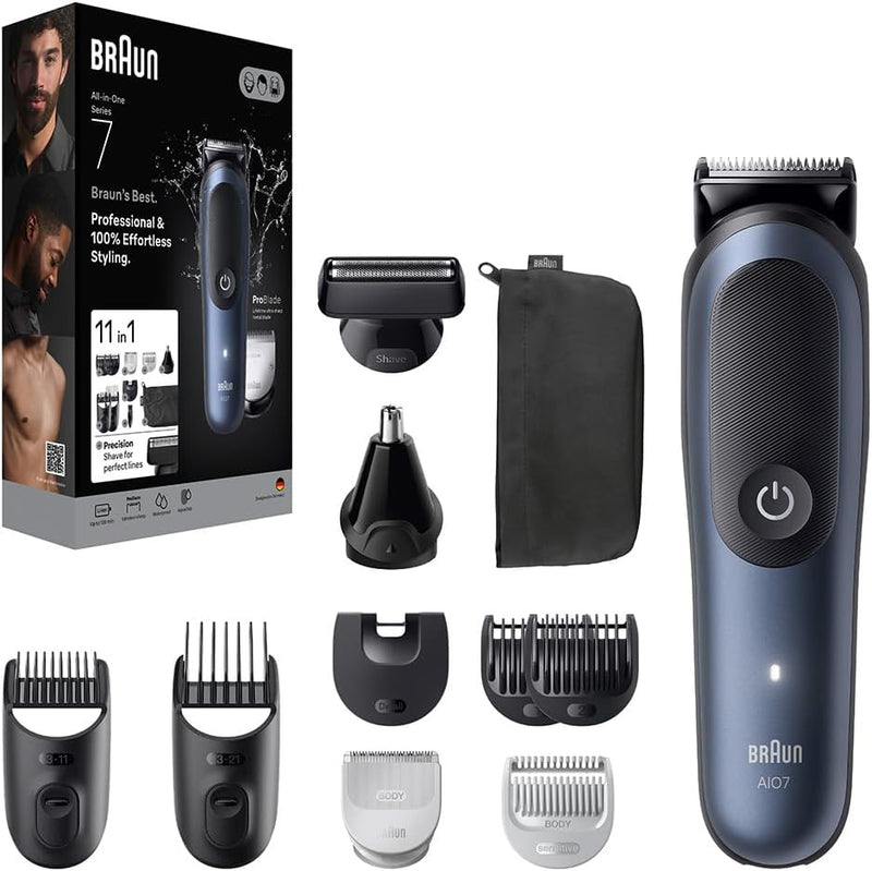 Braun 9-in-1 Multi Grooming Style Kit 5, MGK 5410, Head-To-Toe Grooming Curated Tools for Beard, Body, Ear & Nose trimming and hair clipping from home, With 100-min Runtime, Pouch, Grey - All in One 7540
