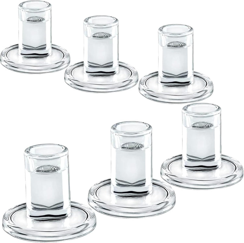THE WHITE SHOP 6PCS-Glass Taper Candle Holders- Fireplace Table Centerpiece Clear Candlestick Holders